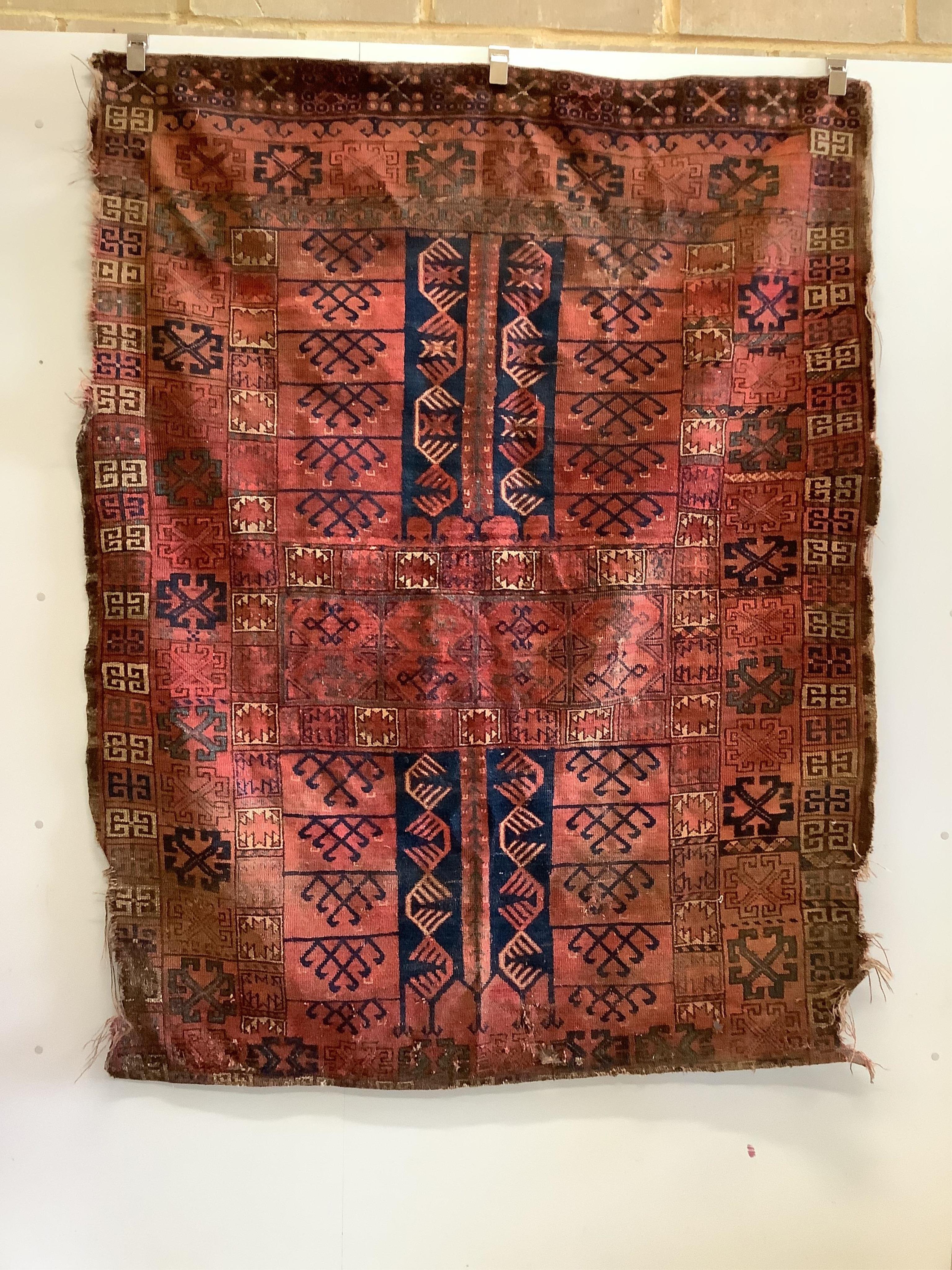 A near pair of antique Turkomen rugs, larger 180 x 134cm. Condition - fair